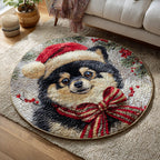 Festive Pomeranian Round Mat Rug - washable non-slip printed rug