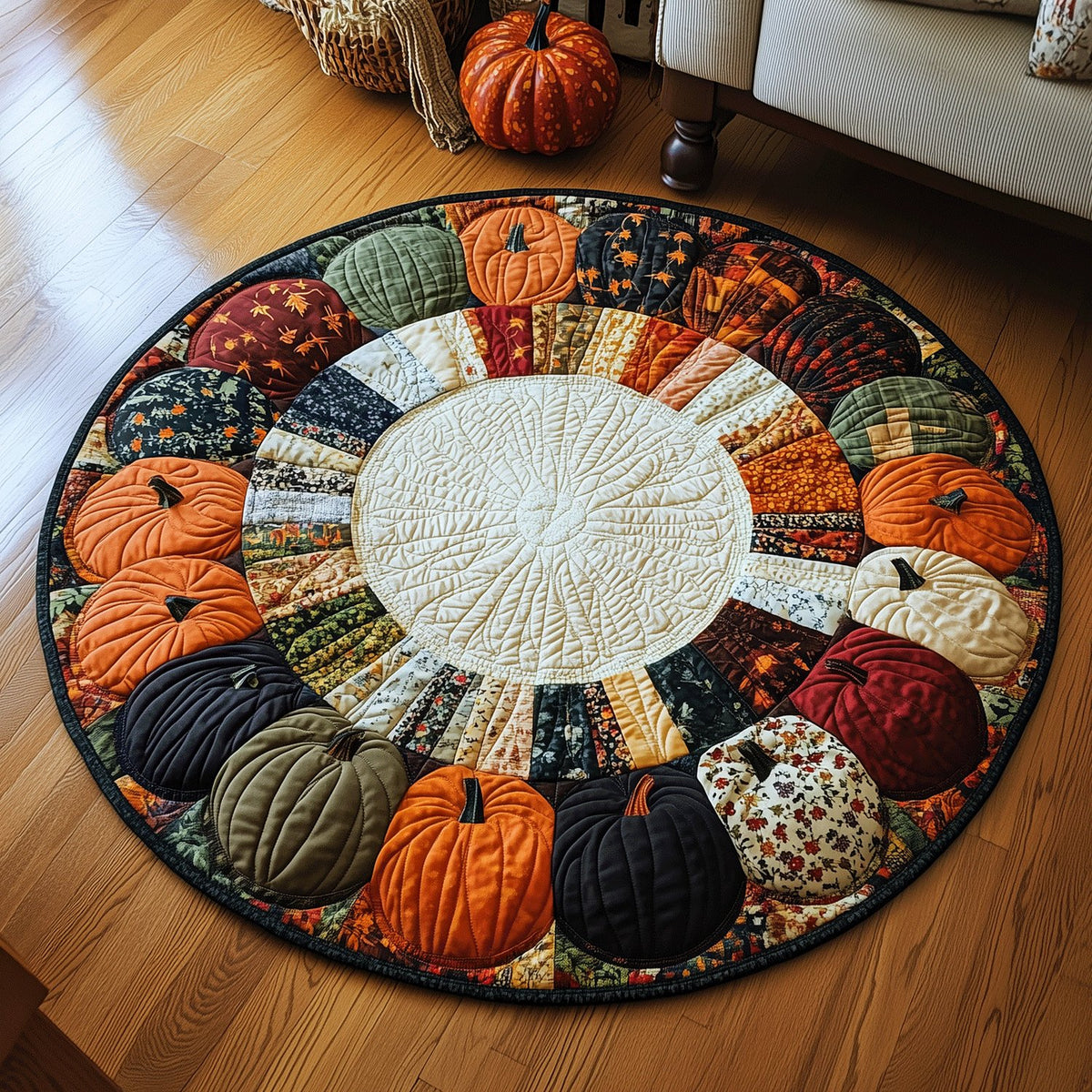 Festive Pumpkin Halloween Round Mat Rug - washable non-slip printed rug