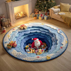 Festive Santa Gift Christmas Round Mat Rug - washable non-slip printed rug