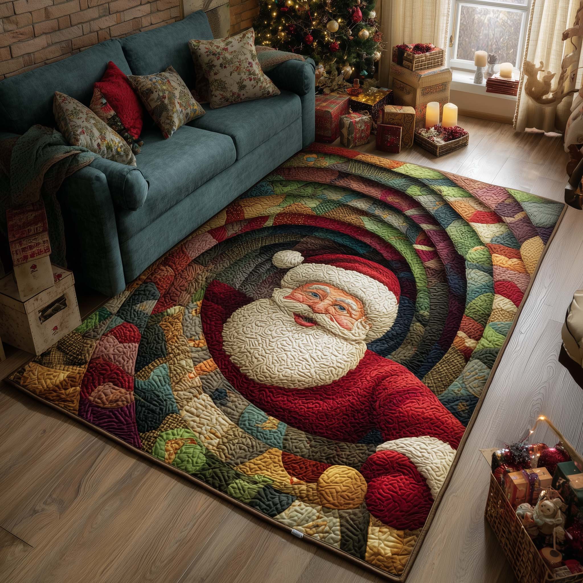 Festive Santa Joy area rug in a living room