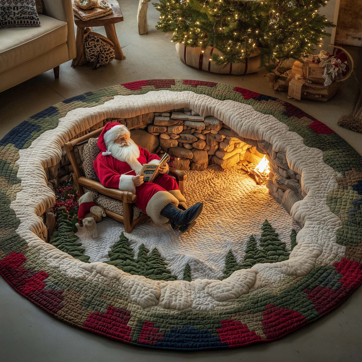 Festive Santa Round Mat Rug