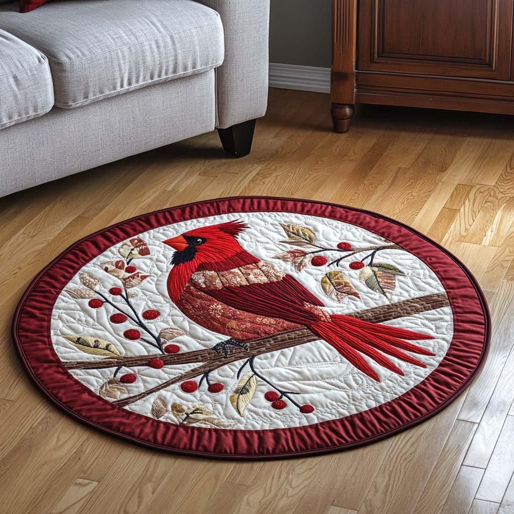 Festive Scarlet Circle Round Mat Rug - washable non-slip printed rug