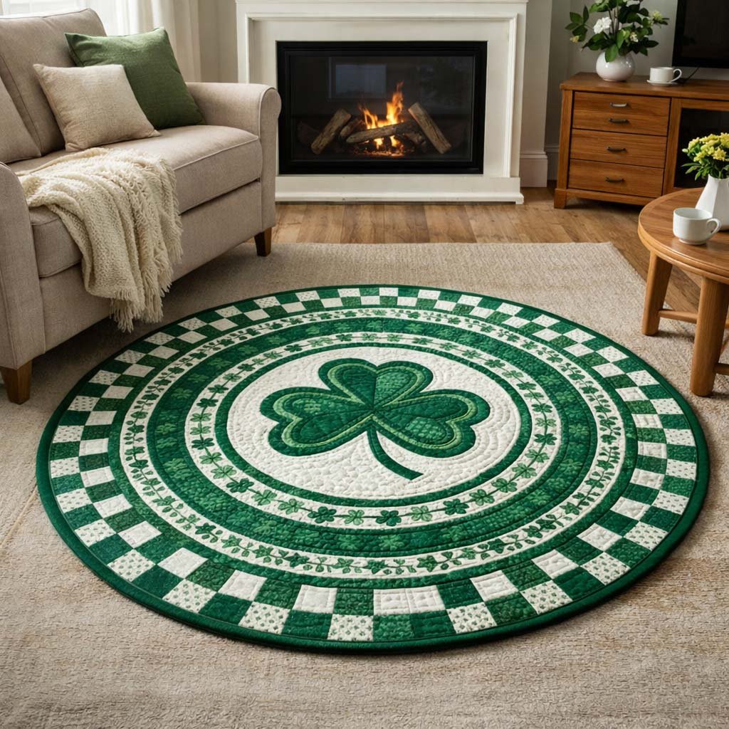 Festive Shamrock Round Mat Rug - washable non-slip printed rug
