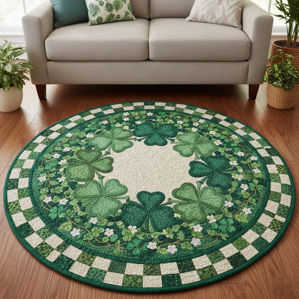 Festive Shamrock Round Mat Rug - Nature Design | Serene Home Decor