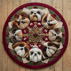 Festive Shih Tzu Round Mat Rug - washable non-slip printed rug