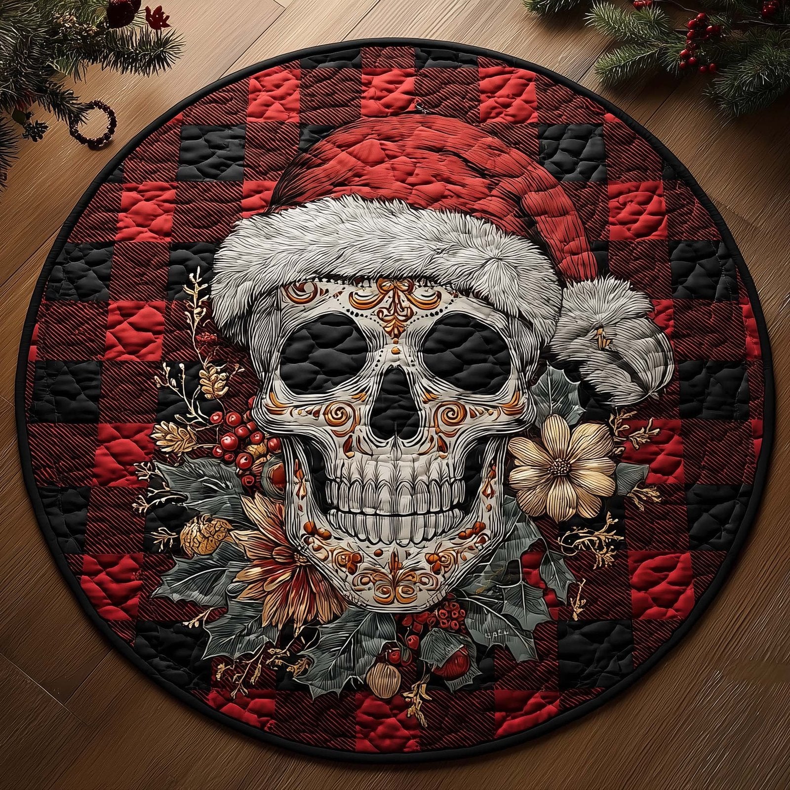 Festive Skull Round Mat Rug - Nature Design | Serene Home Decor