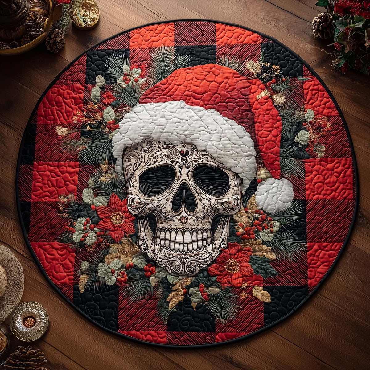 Festive Skull Round Mat Rug - Nature Design | Serene Home Decor