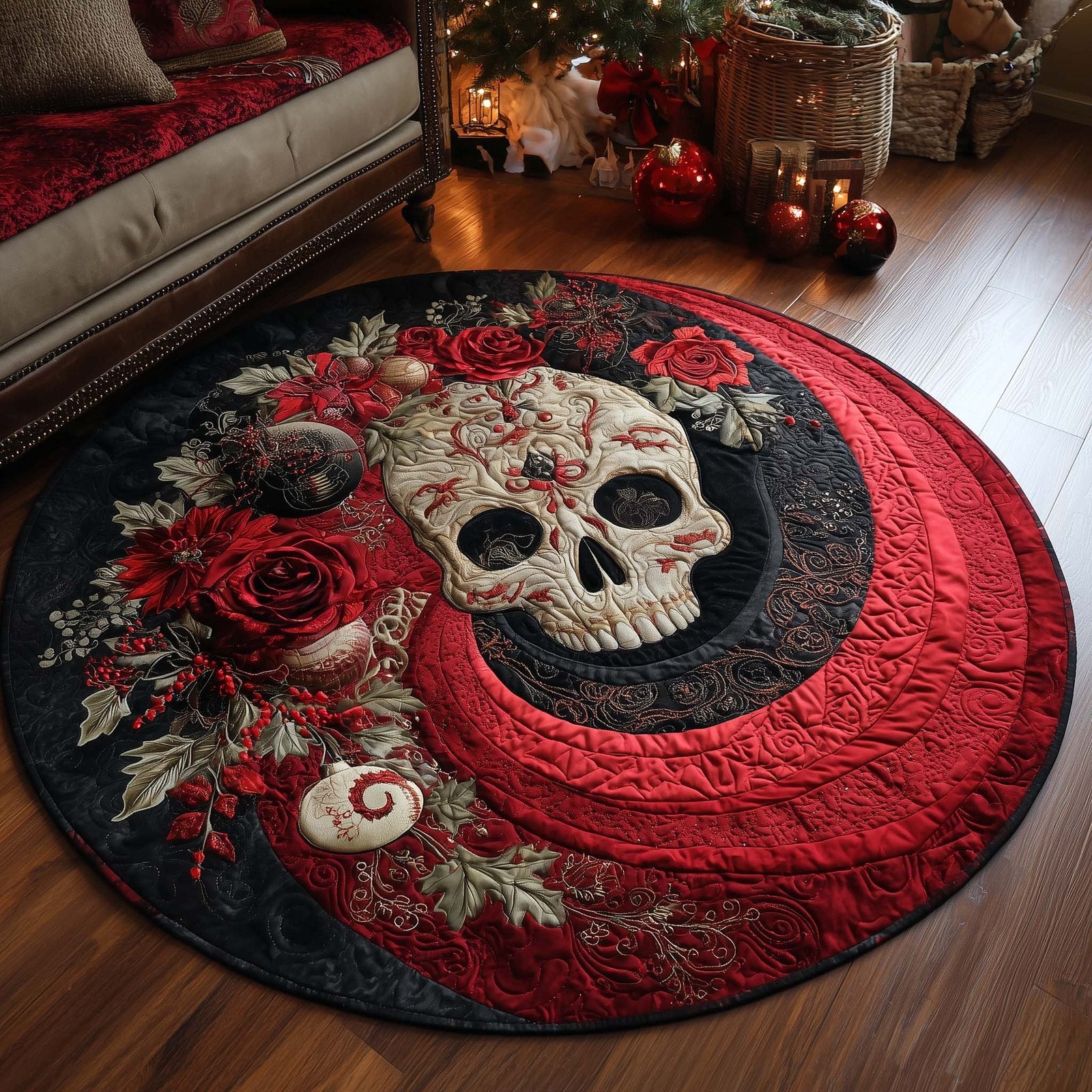 Festive Skull Round Mat Rug - Nature Design | Serene Home Decor