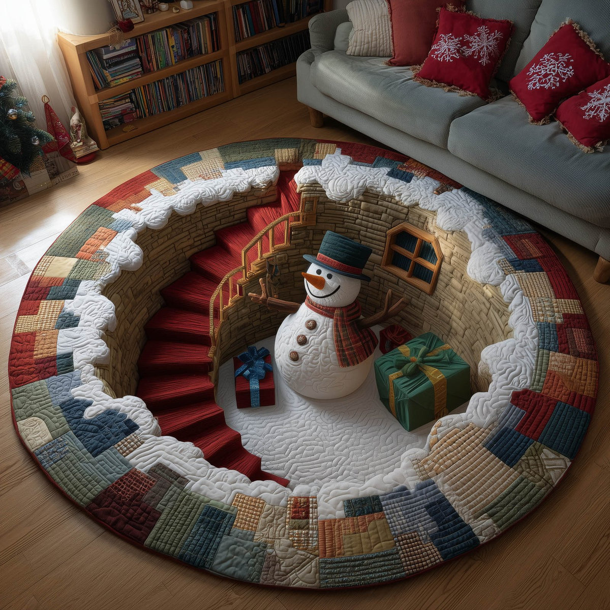 Festive Snowman Round Mat Rug - Nature Design | Serene Home Decor