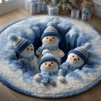 Festive Snowman Round Mat Rug - Nature Design | Serene Home Decor