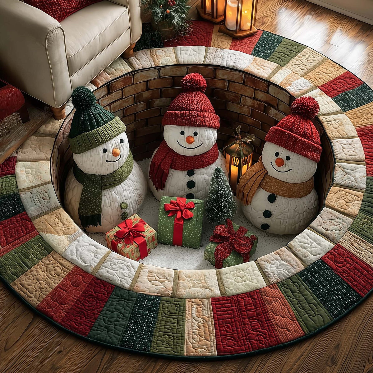 Festive Snowman Round Mat Rug - Nature Design | Serene Home Decor