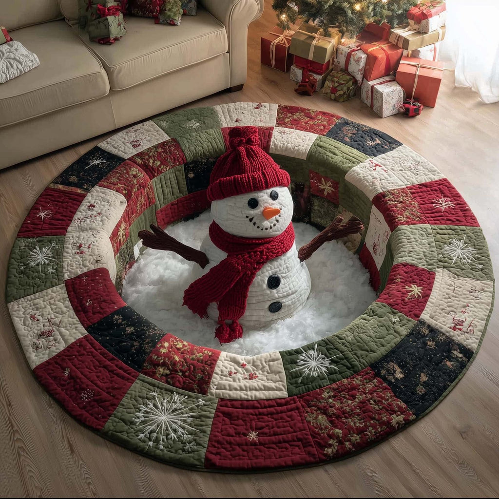 Festive Snowman Round Mat Rug - Nature Design | Serene Home Decor