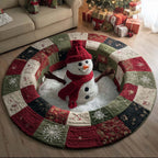 Festive Snowman Round Mat Rug - washable non-slip printed rug