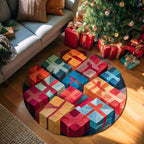 Festive Stacks Round Mat Rug - washable non-slip printed rug