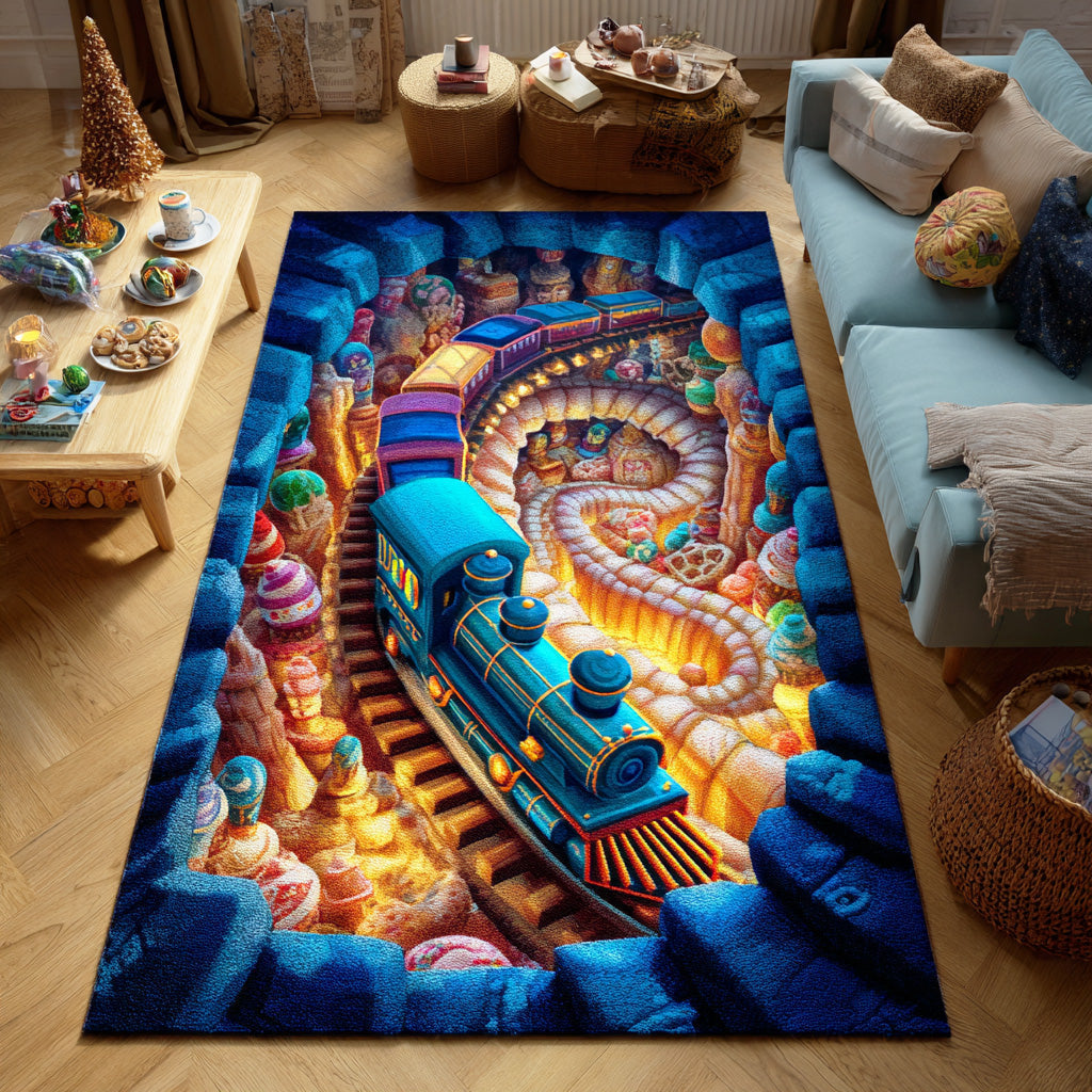 Festive Steamline area rug in a living room