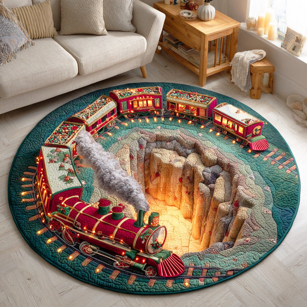 Festive Steamline Round Mat Rug - washable non-slip printed rug