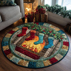 Festive Stockings Round Mat Rug - washable non-slip printed rug