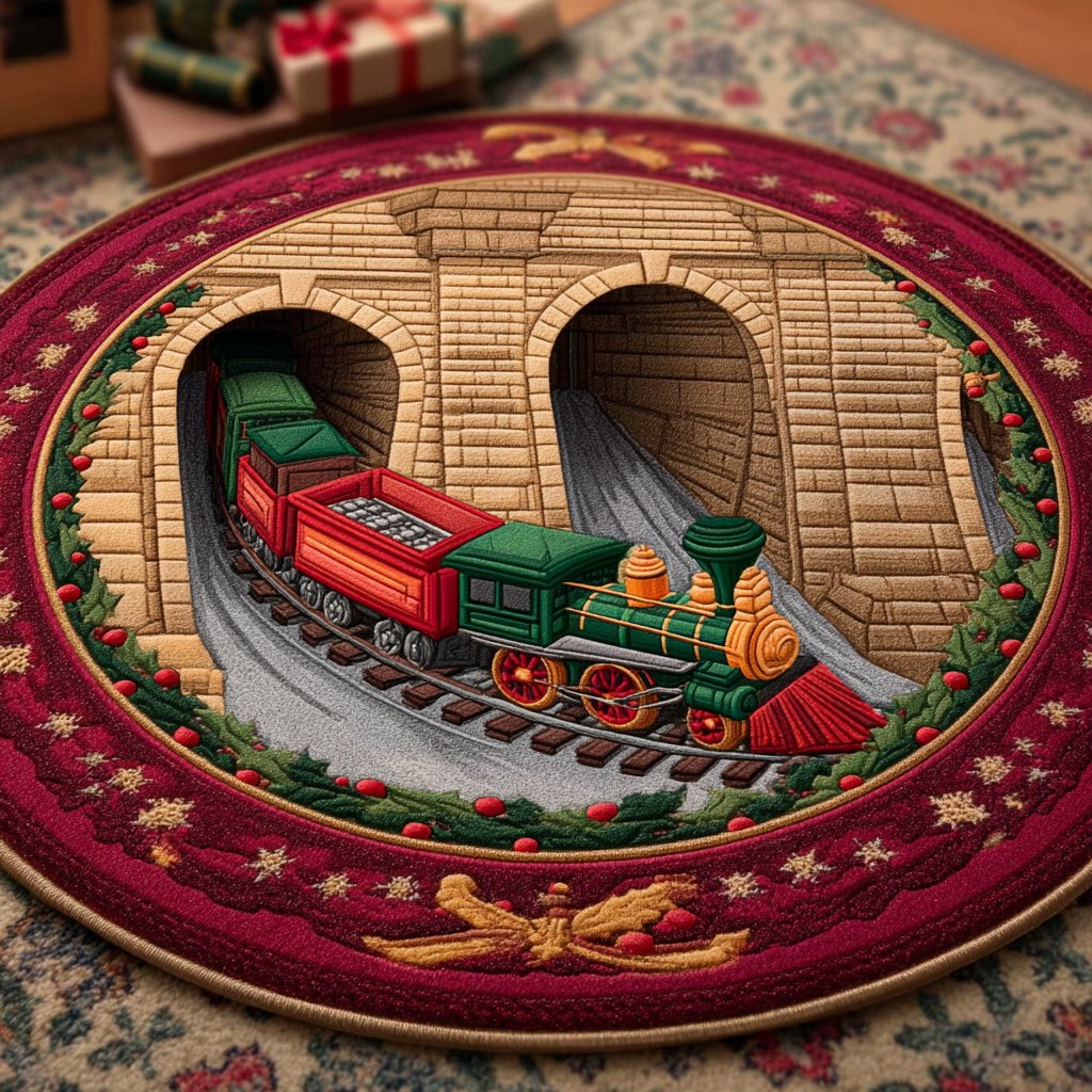 Festive Trail Round Mat Rug - washable non-slip printed rug