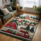 Festive Train area rug in a living room