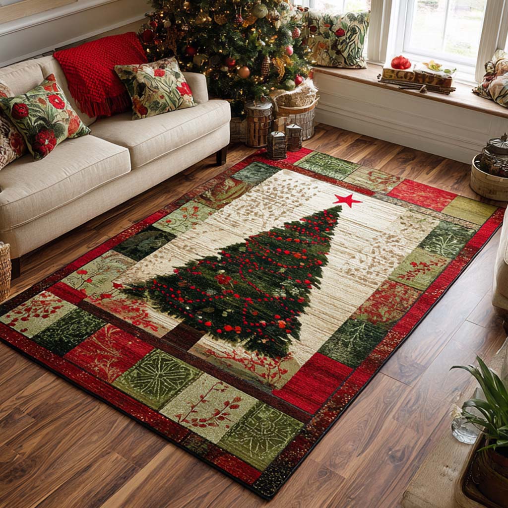 Festive Tree area rug in a living room