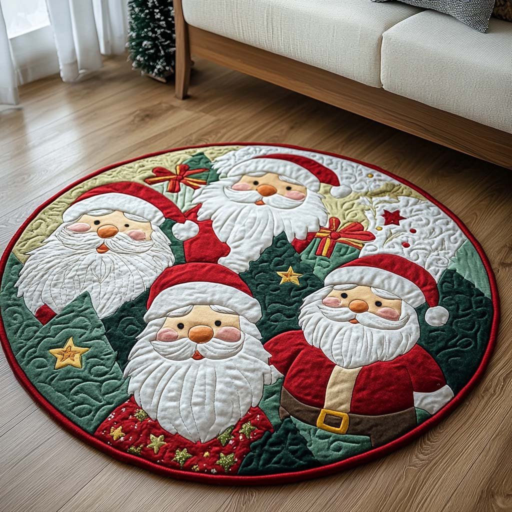 Festive Whiskers Round Mat Rug - washable non-slip printed rug