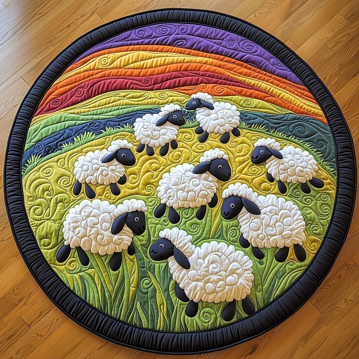 Field Sheep Round Mat Rug - washable non-slip printed rug