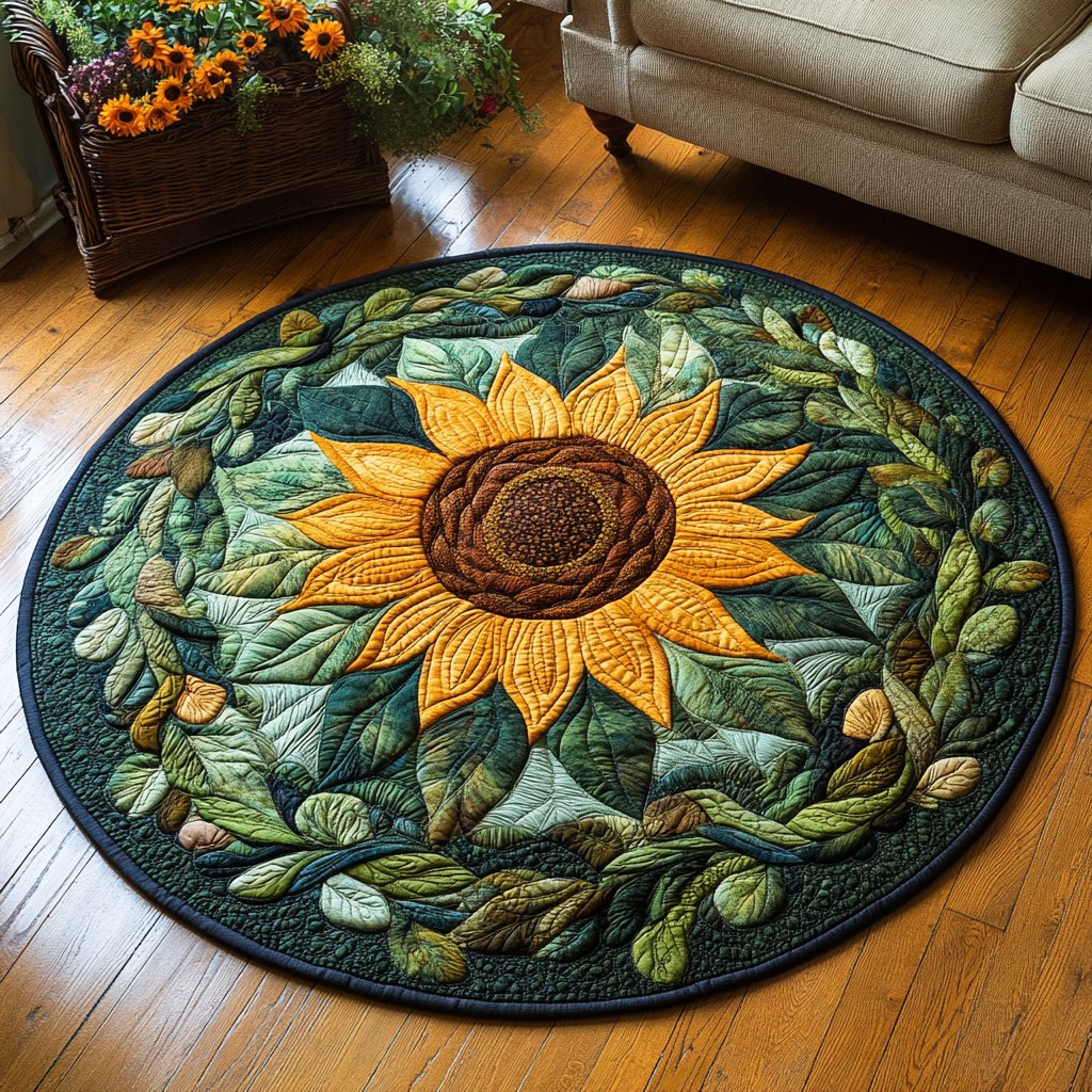 Field of Joy Round Mat Rug - washable non-slip printed rug