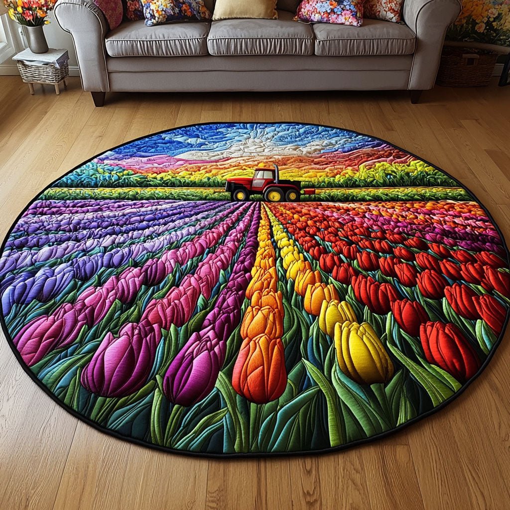 Fields of Bloom Round Mat Rug - washable non-slip printed rug