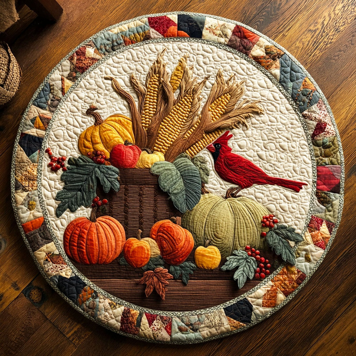 Fields of Gratitude Round Mat Rug - washable non-slip printed rug