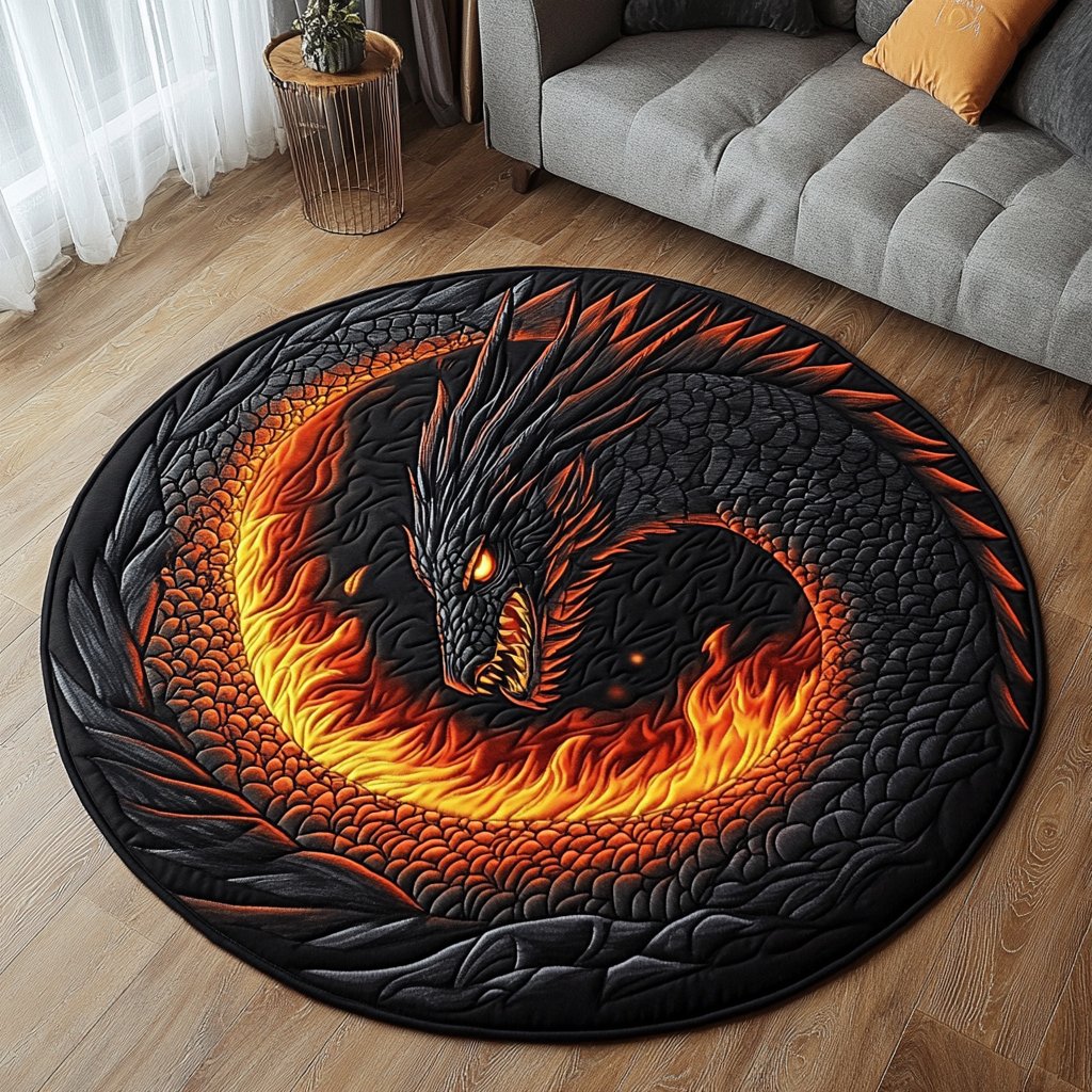 Fierce Dragon Round Mat Rug - washable non-slip printed rug