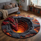 Fiery Dragon Pit Round Mat Rug - washable non-slip printed rug