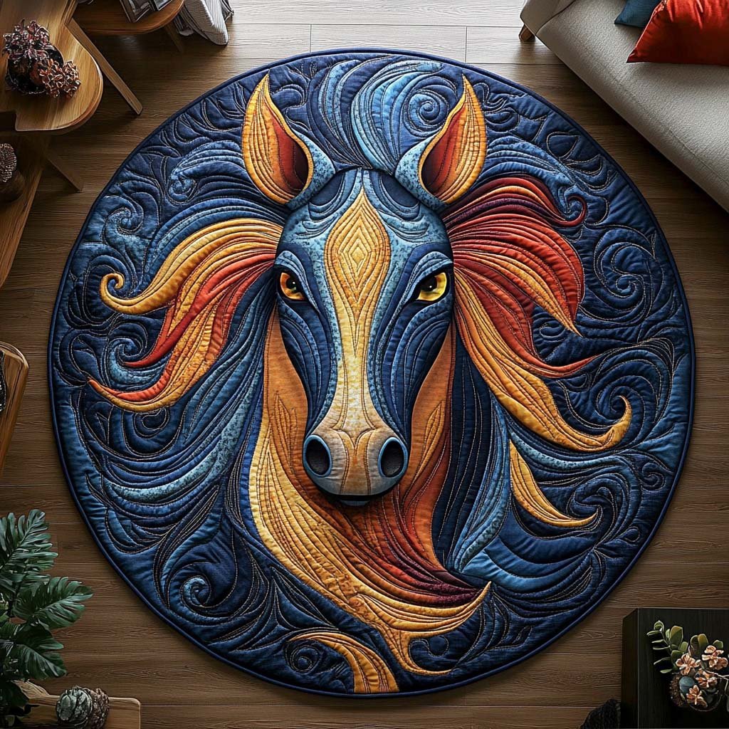 Fiery Mustang Round Mat Rug - washable non-slip printed rug