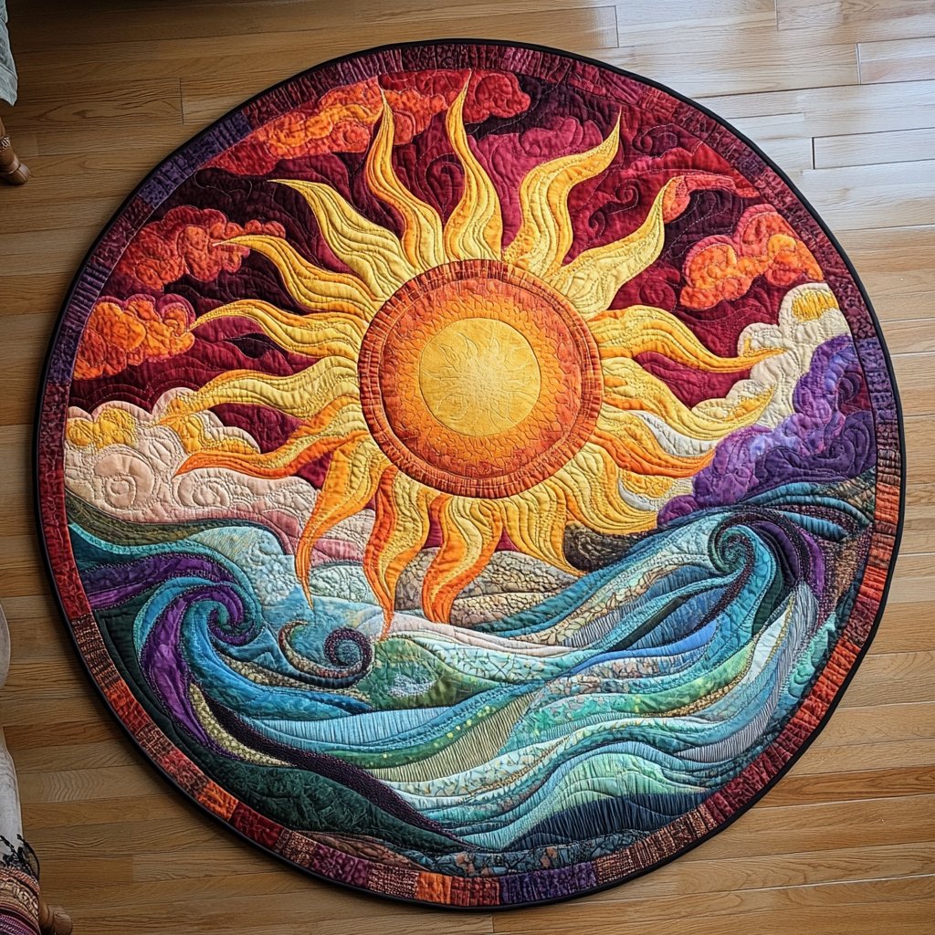 Fiery Sunset Round Mat Rug - washable non-slip printed rug