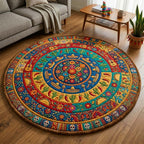 Fiesta Bloom Circle Round Mat Rug - washable non-slip printed rug