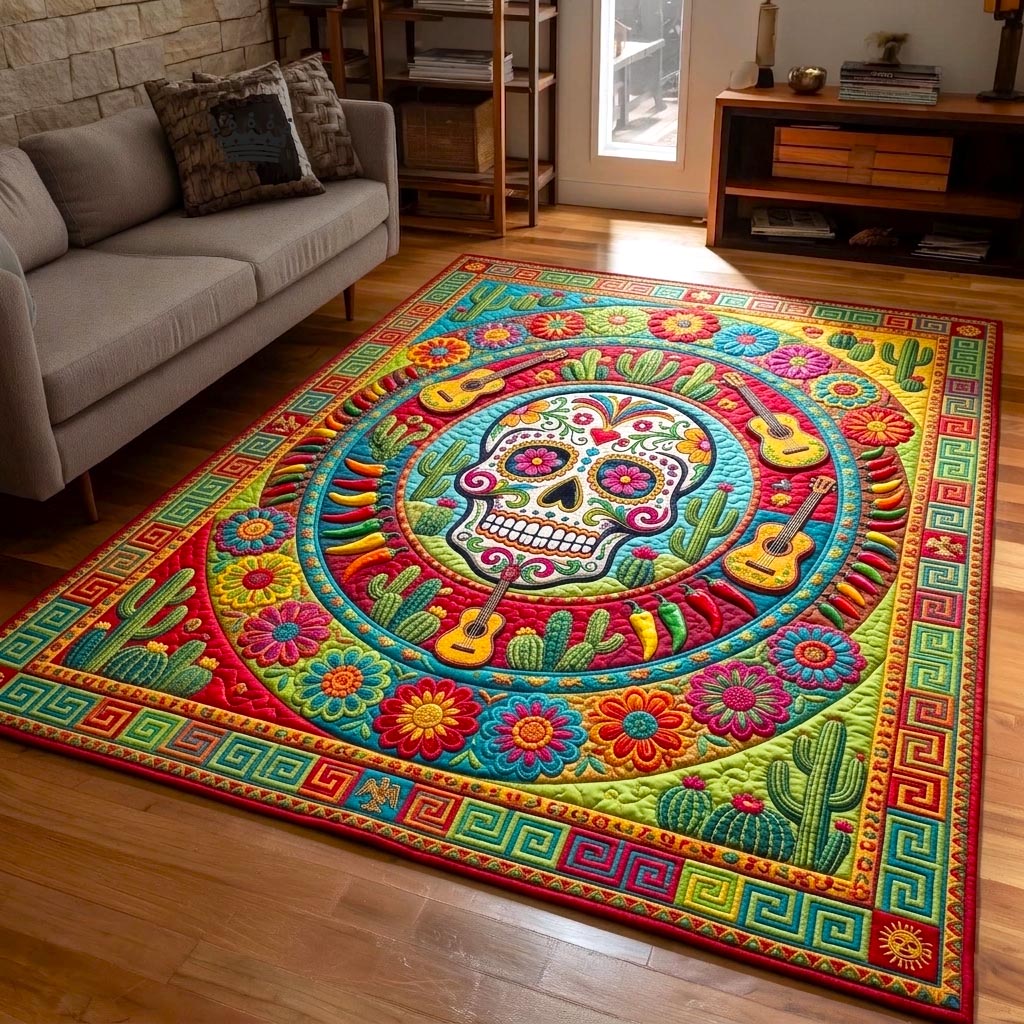 Fiesta Celebration area rug in a living room