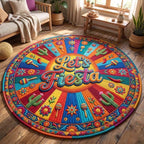 Fiesta Celebration Round Mat Rug - washable non-slip printed rug