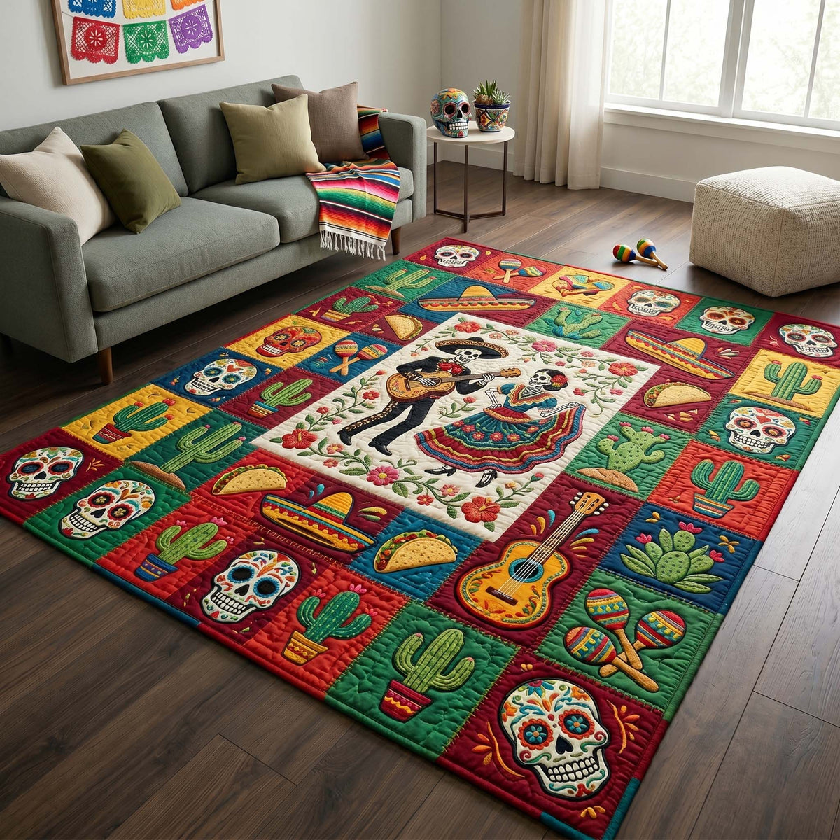 Fiesta Dance area rug in a living room