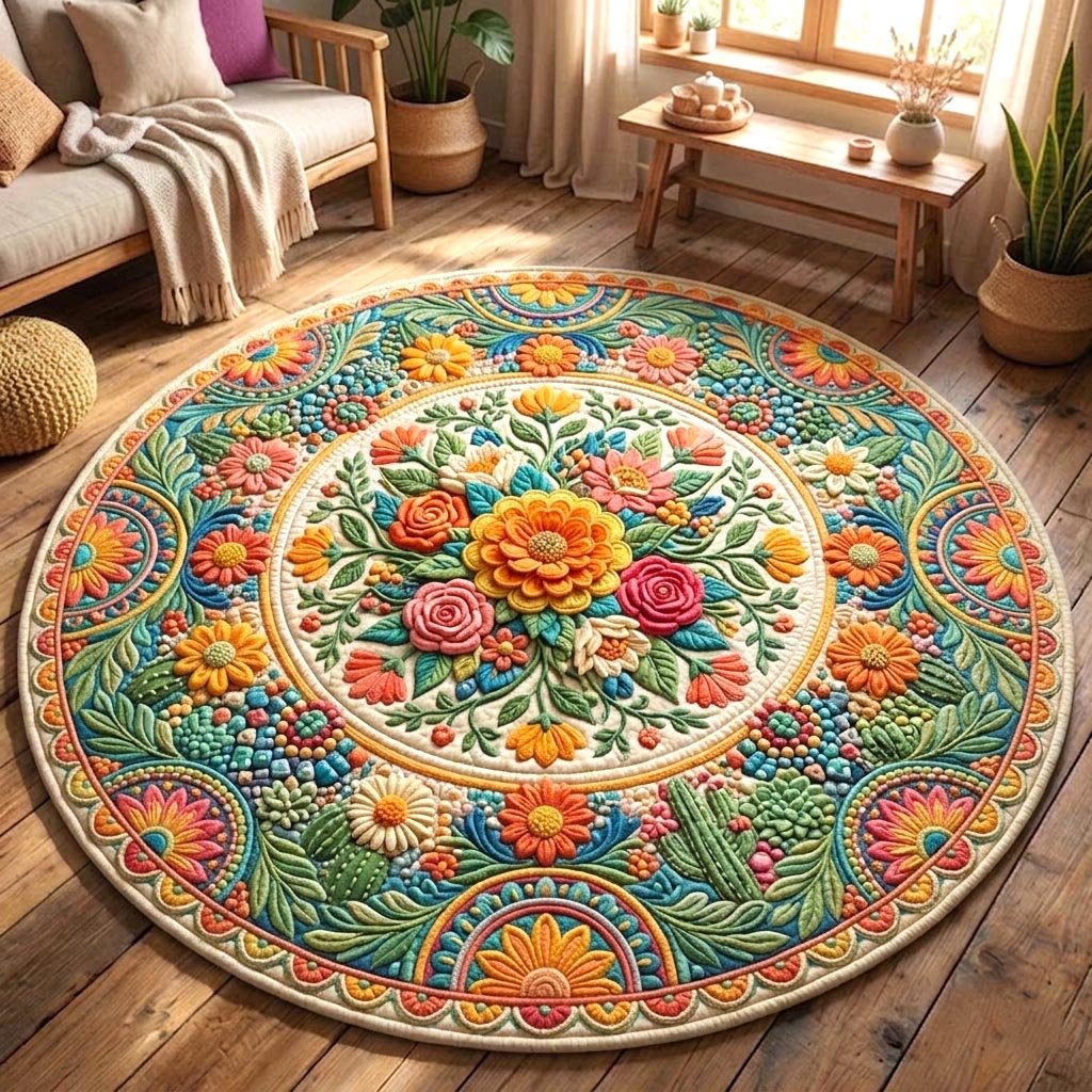 Fiesta Nights Round Mat Rug - washable non-slip printed rug