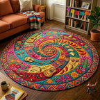 Fiesta Spiral Dance Round Mat Rug - washable non-slip printed rug