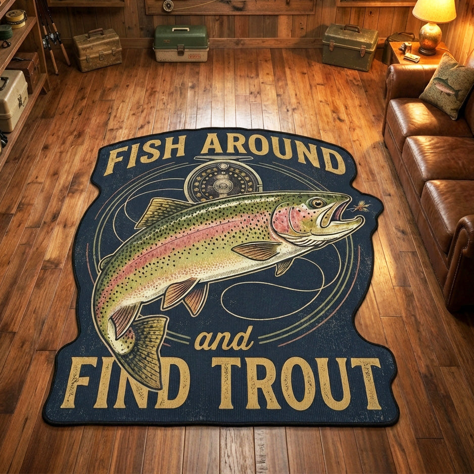 Find Trout Custom Shape Area Rug - Nature Design | Die-Cut Non-Slip Rug - washable non-slip printed rug