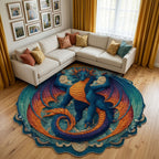 Fire Dragon Custom Shape Area Rug - Cute Animal Design | Die-Cut Non-Slip Rug - washable non-slip printed rug