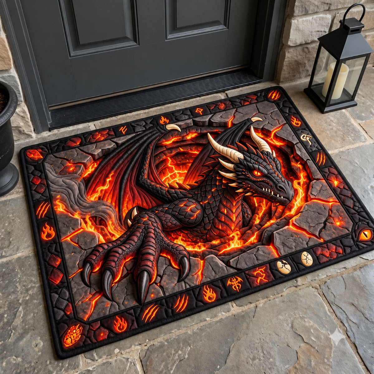 Fire Dragon Lava Doormat - Cute Animal Design | Printed Welcome Doormat - washable non-slip printed rug