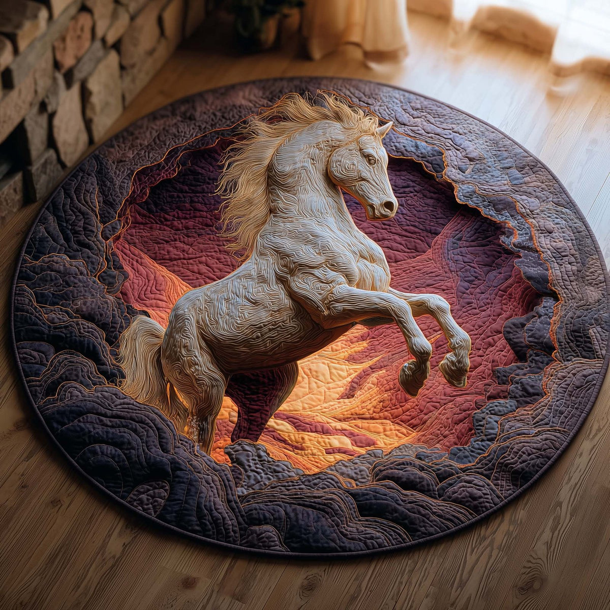 Fire Lava Horse Round Mat Rug - Cute Pet Design | Animal Printed Home Decor