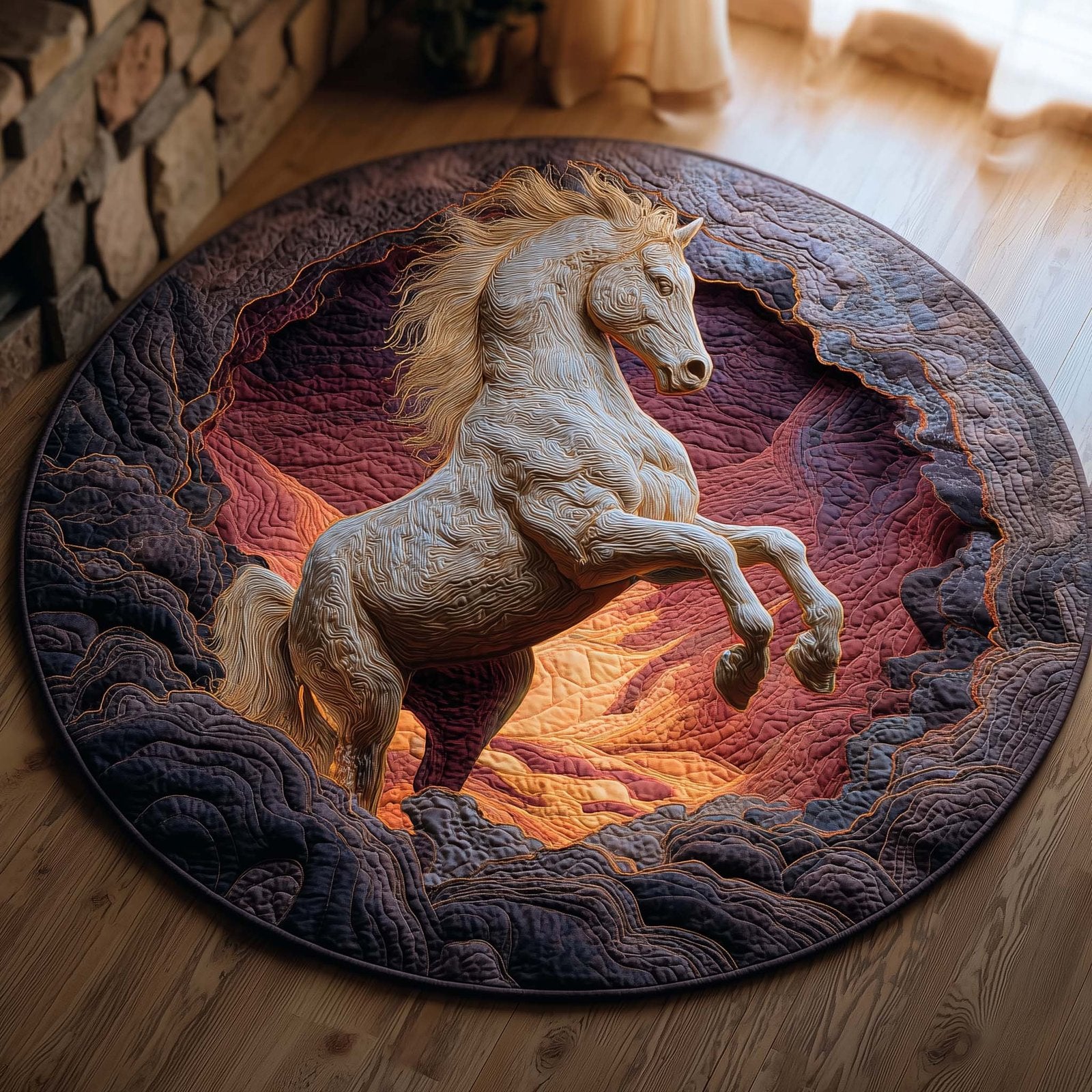 Fire Lava Horse Round Mat Rug - Cute Pet Design | Animal Printed Home Decor