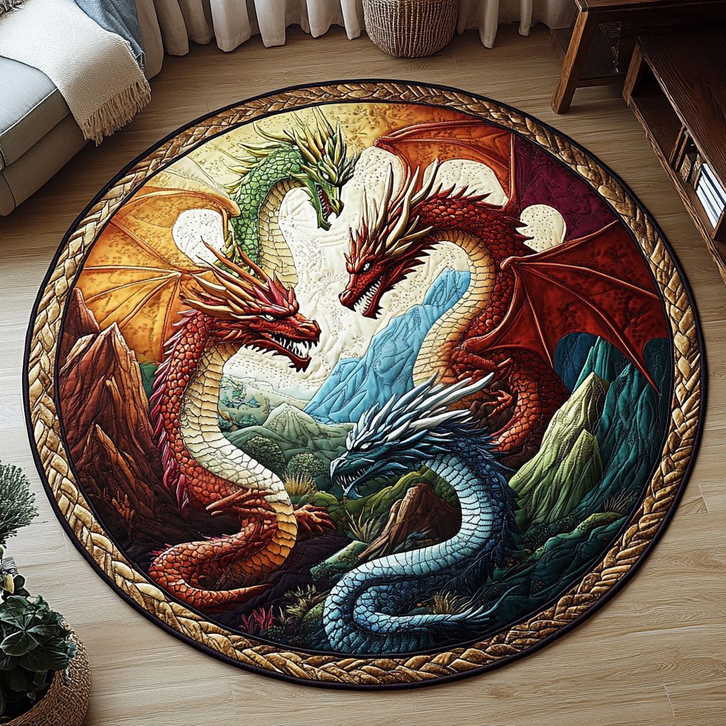 Fire and Ice Dragon Round Mat Rug - Nature Design | Serene Home Decor