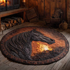 Firelight Stallion Round Mat Rug - washable non-slip printed rug