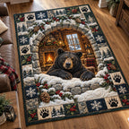 Fireside Hearth Bear area rug in a living room