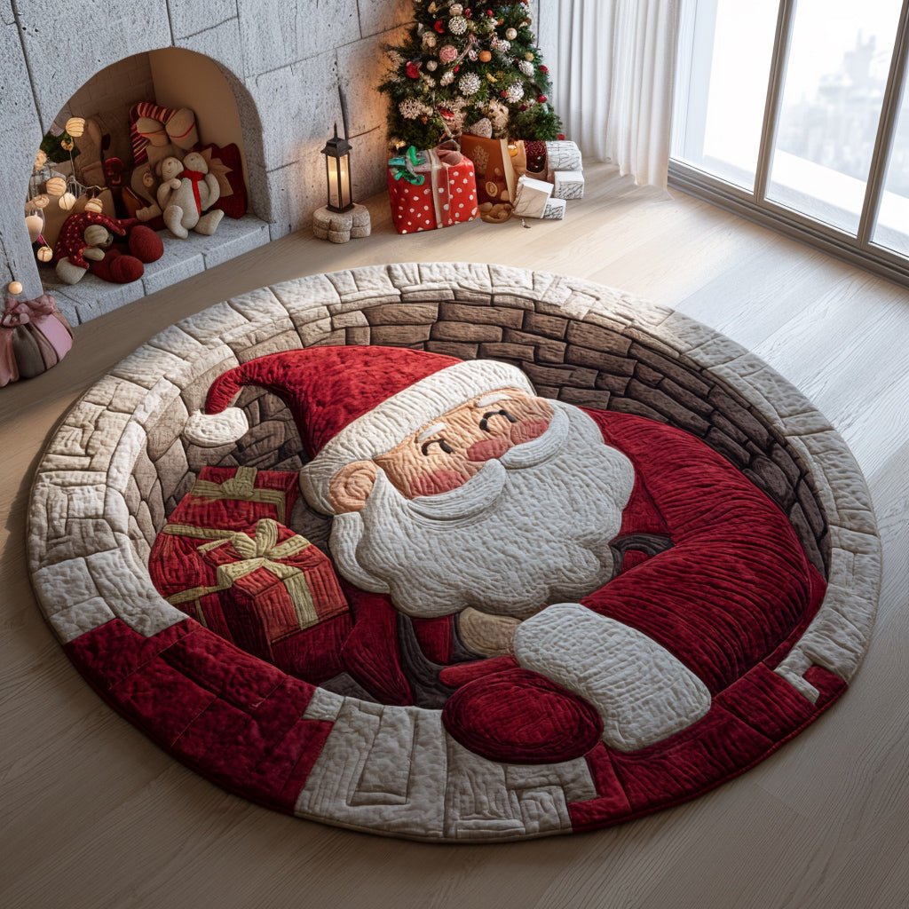 Fireside Santa Claus Deception Christmas Round Mat Rug - washable non-slip printed rug
