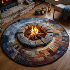 Fireside Warmth Round Mat Rug - washable non-slip printed rug