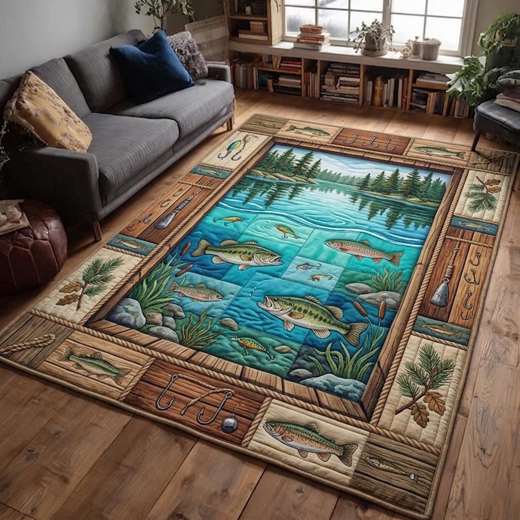 Fishing Life area rug in a living room